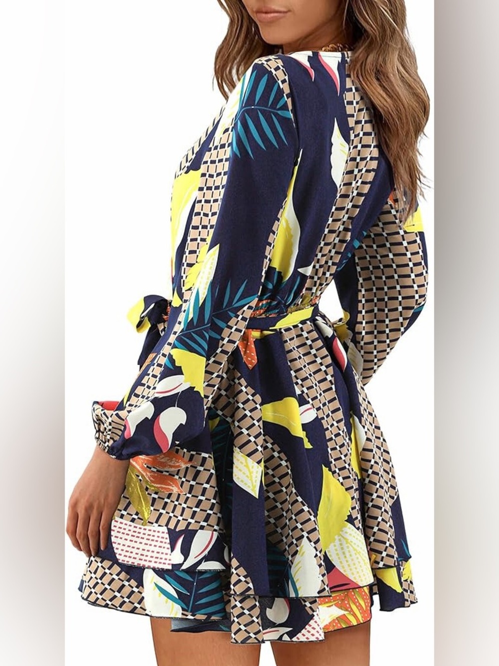 Amoretu Navy Multicolor Floral Wrap Dress - Picture 6 of 7